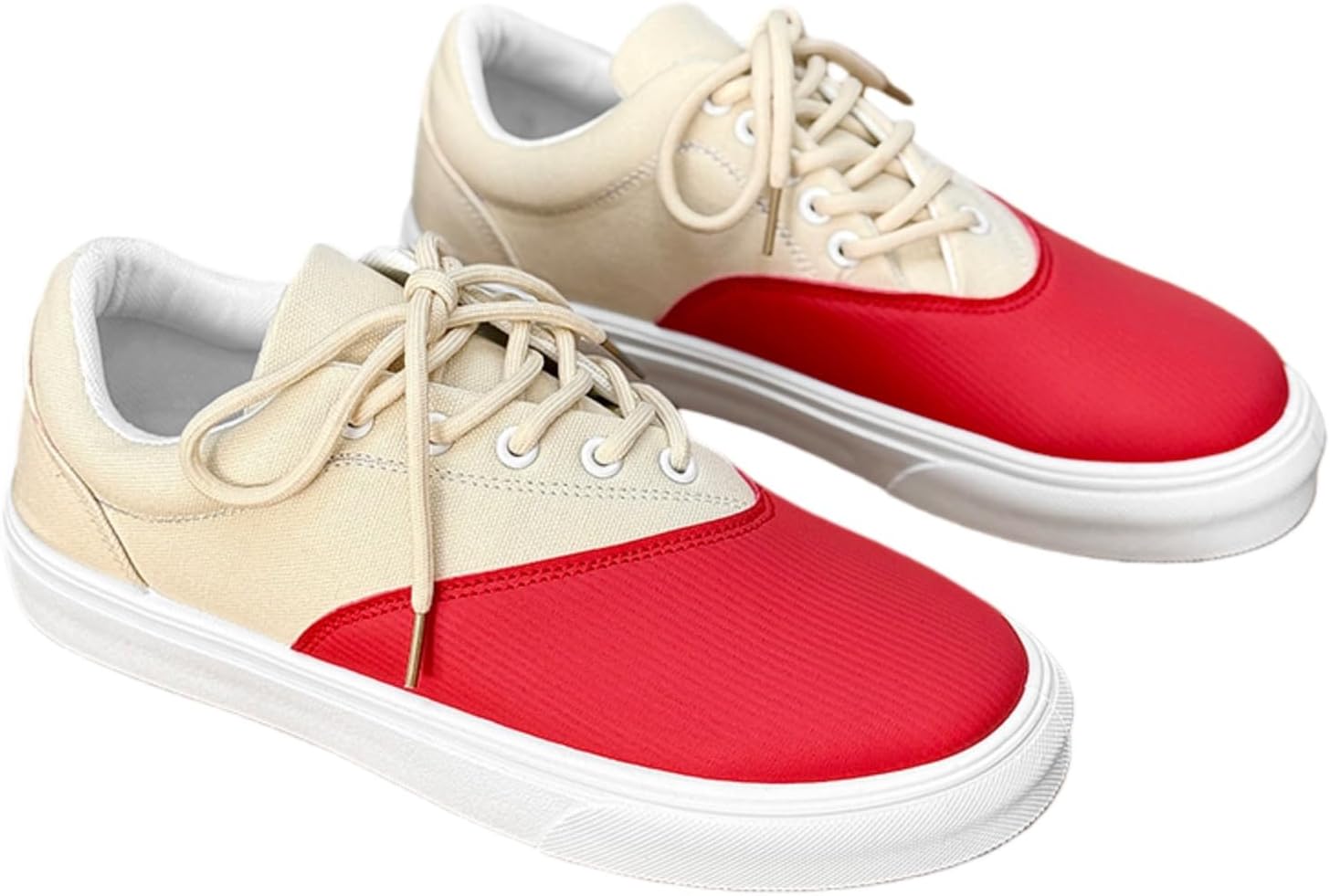 

Мужские низкие кеды двухцветные с шнуровкой, дышащий верх из холста и удобная резиновая подошва, идеальны для повседневной городской носки и минималистичного образа жизни Kelibasi, белый/красный