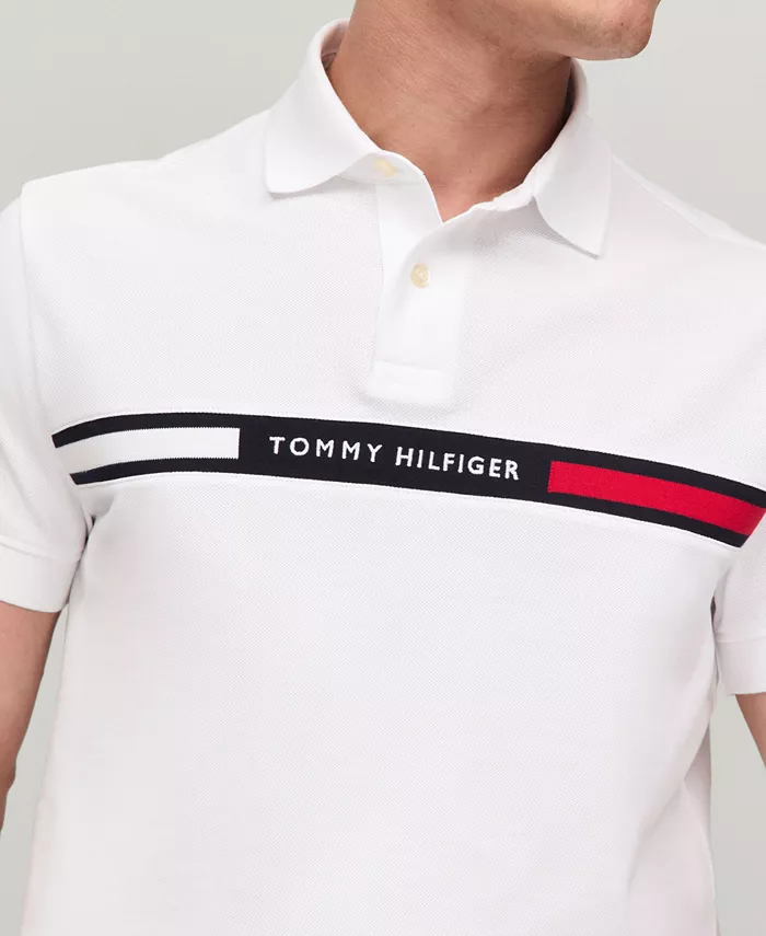 Мужская поло с коротким рукавом и вышитой полосой на груди Tommy Hilfiger, белый — фото 3