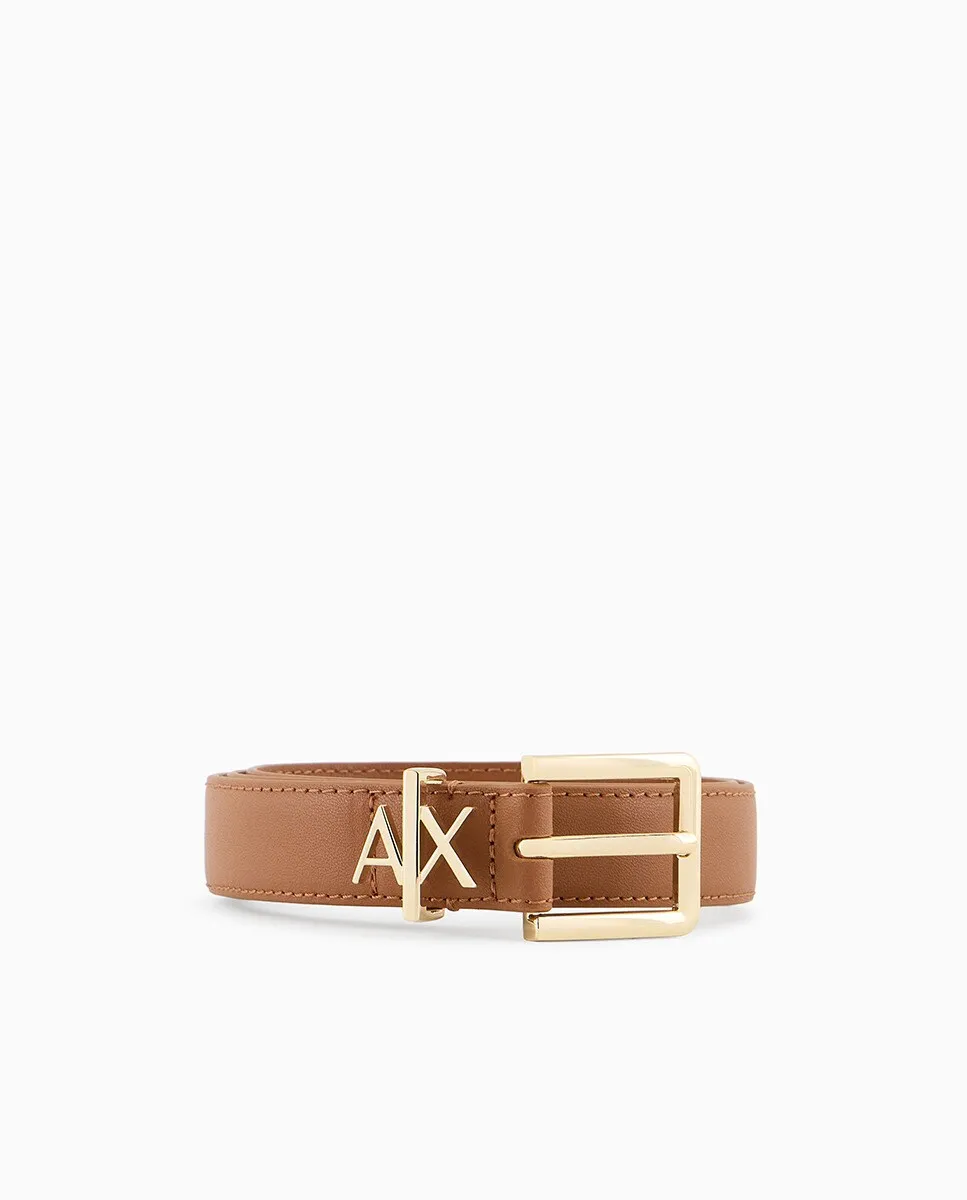 

Женский кожаный ремень с пряжкой и логотипом Armani Exchange, цвет Caramelo