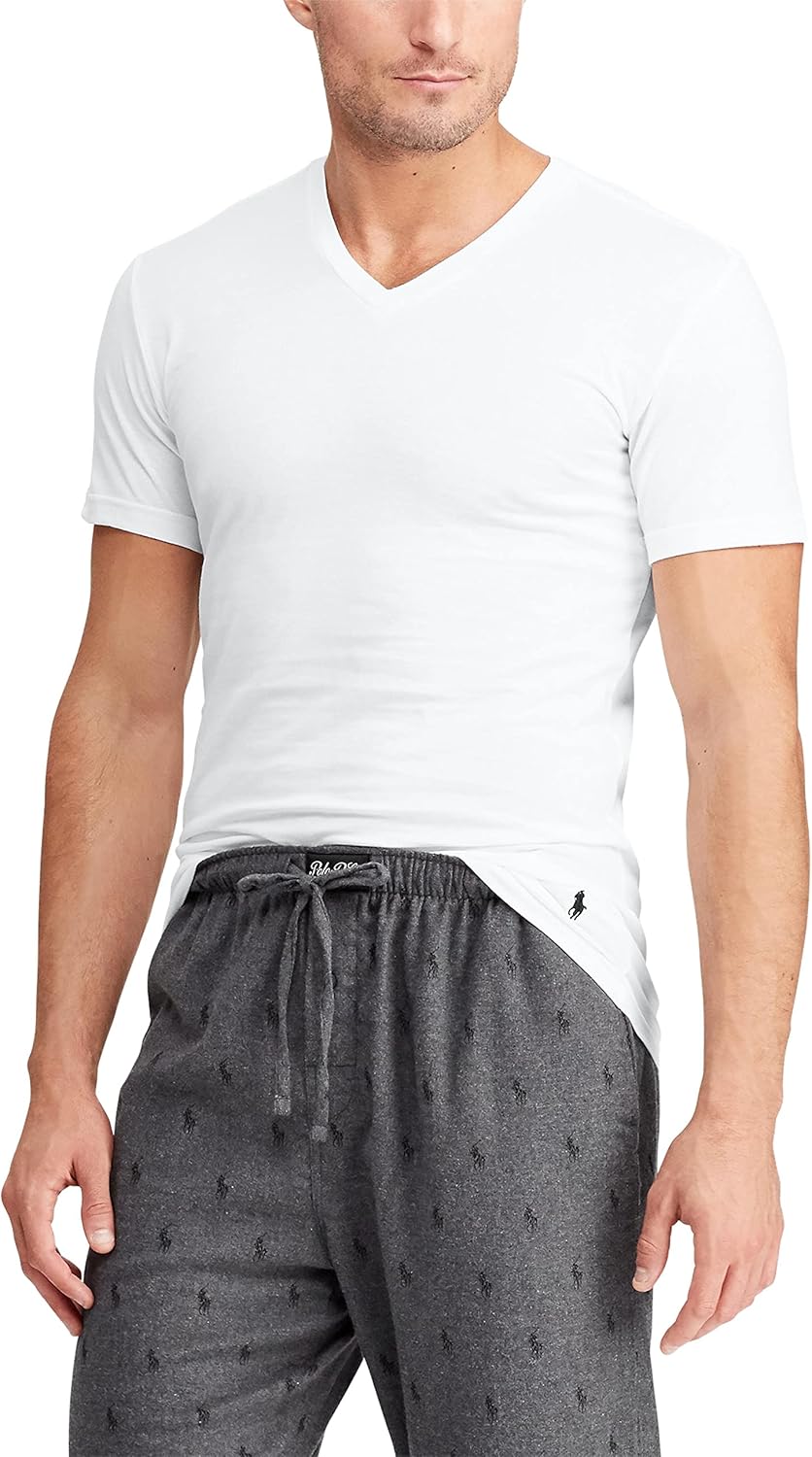 Футболка POLO Ralph Lauren Men's Slim Fit Cotton V-Neck Undershirts 3 Pack, Navy/White, White/Navy, Black/White - 3 Pack — фото 3