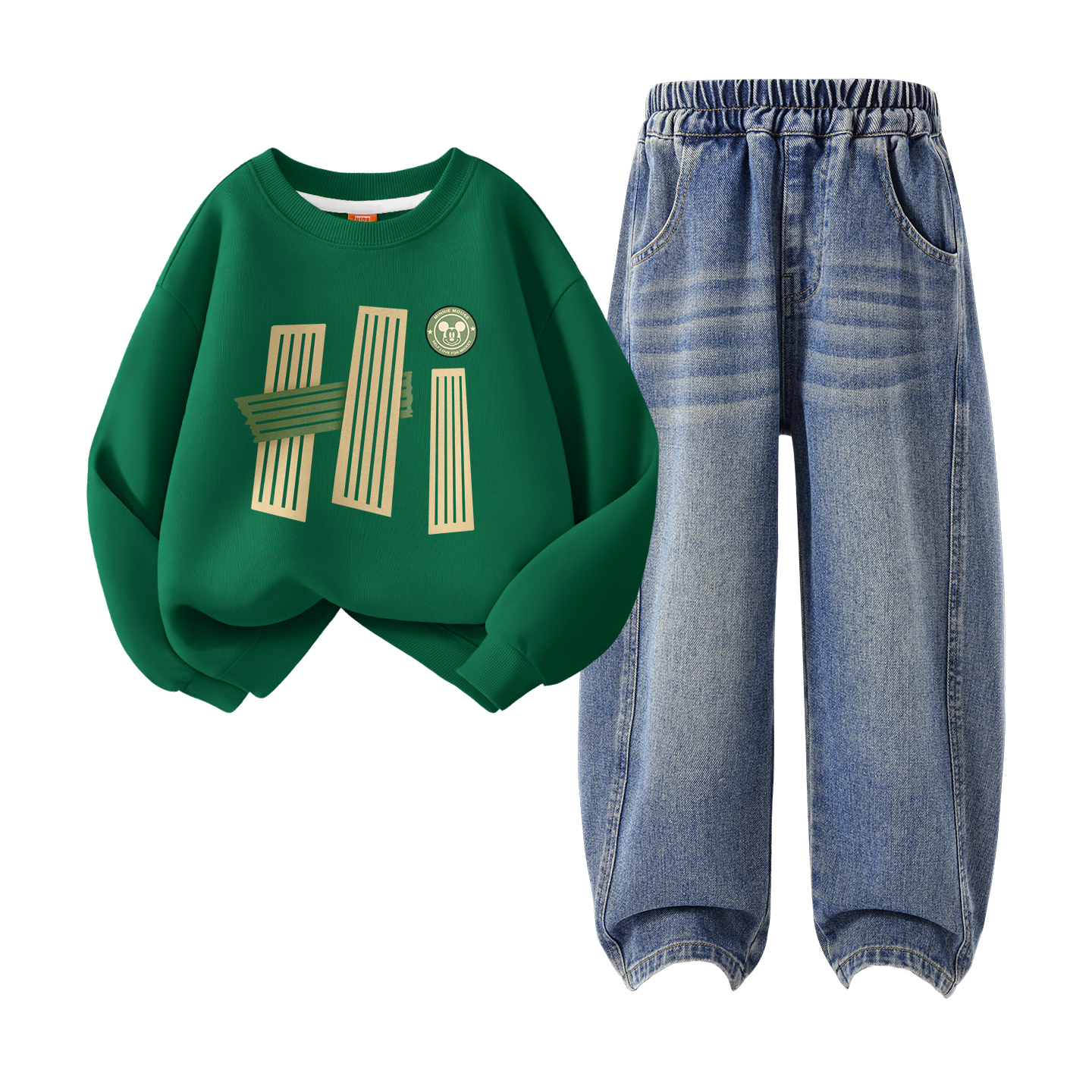 

Детская повседневная спортивная одежда Disney, Dhi Hey Smile Chi Vintage Green+Solid Color Denim Blue