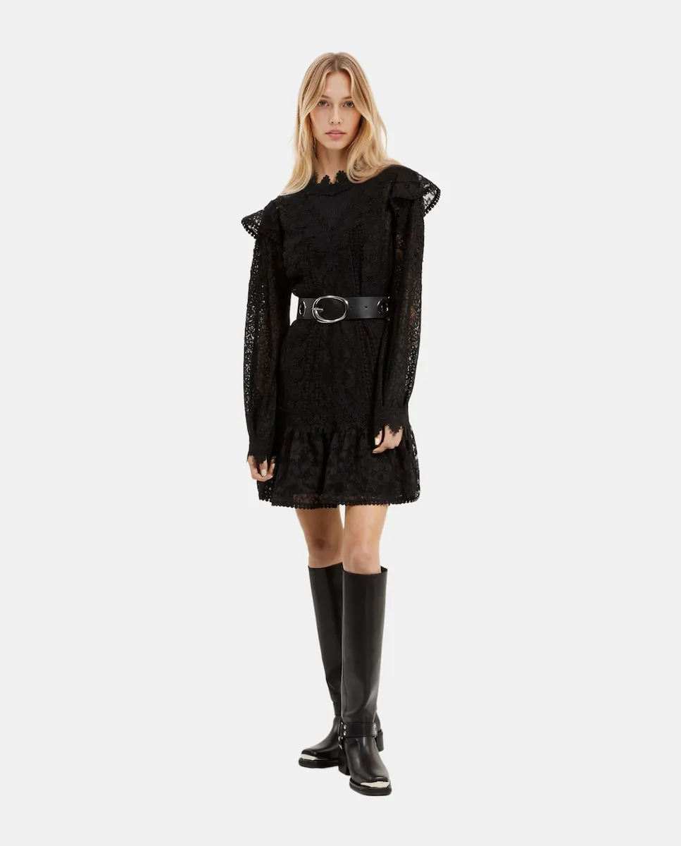 

Короткое кружевное платье The Kooples, черный