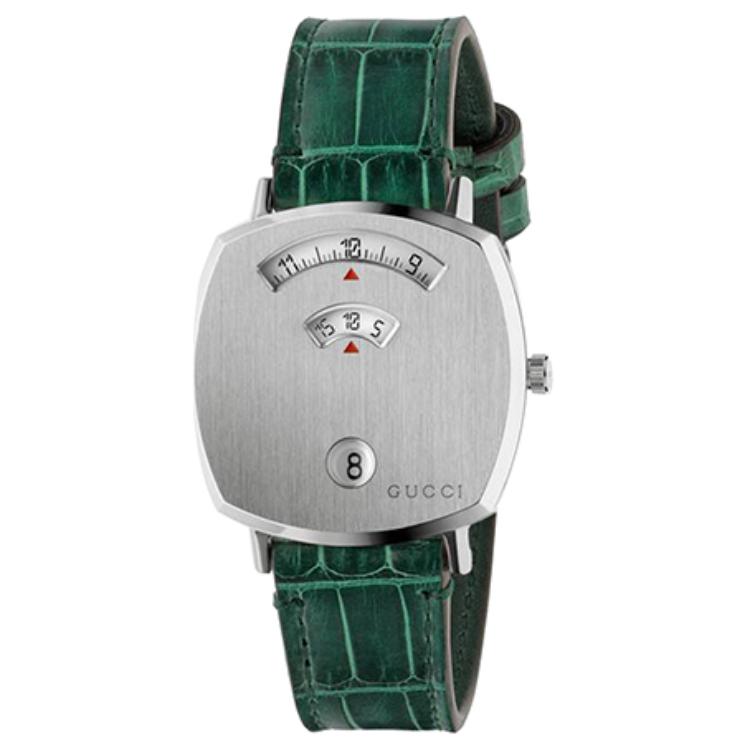 

GUCCI Часы Grip Collection Wrist Watch Quartz Movement Crocodile Leather Strap Silver Dial Men's Watch