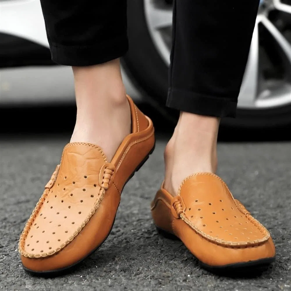 Лоферы кожаные Loafers Moccasins Yellow Brown SayfuR — фото 2