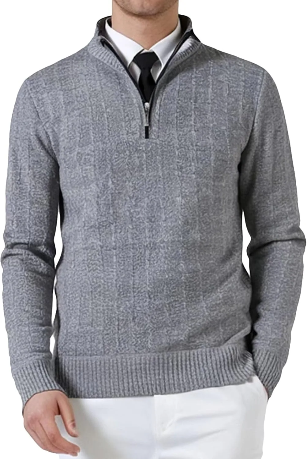 Мужской свитер Slim Fit с полузастежкой-молнией и воротником-стойкой