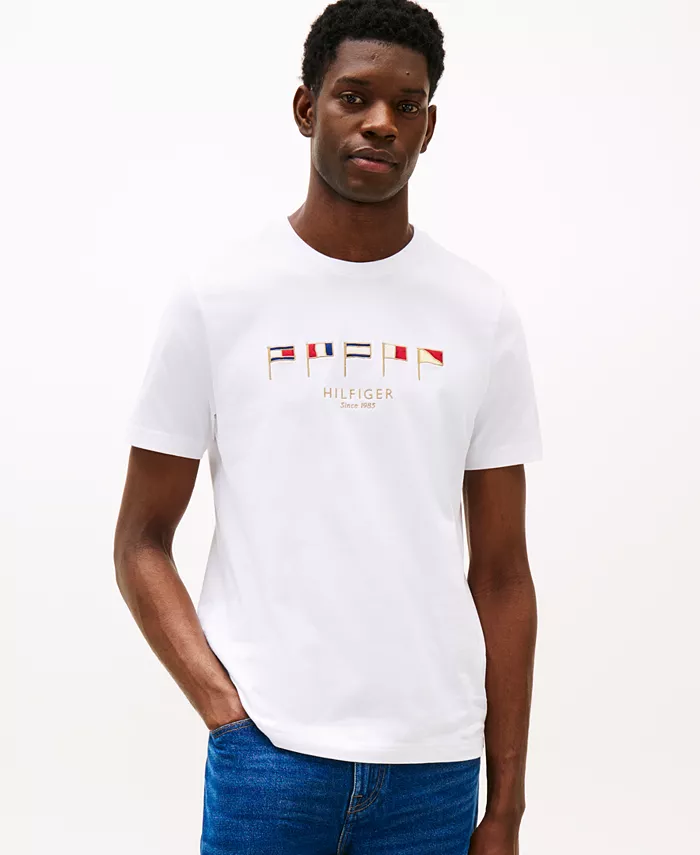 

Мужская футболка с вышивкой в виде морского флага Tommy Hilfiger, белый