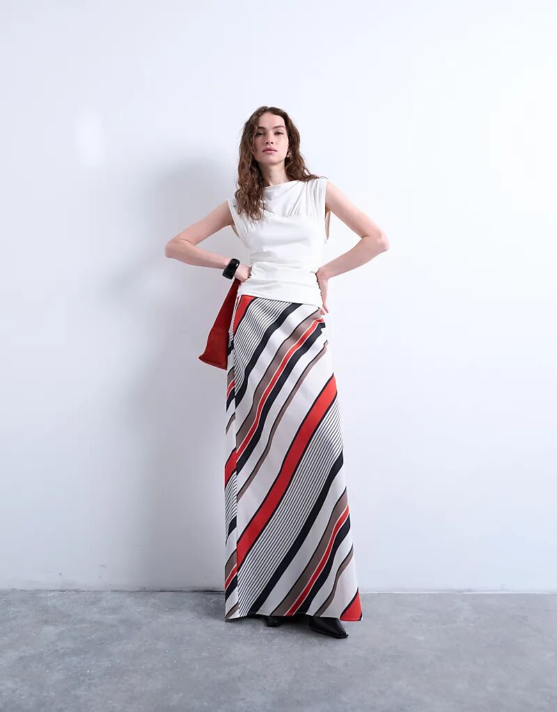 

Юбка Topshop длиной до пола, макси, с косой талией, в красную и белую полоску