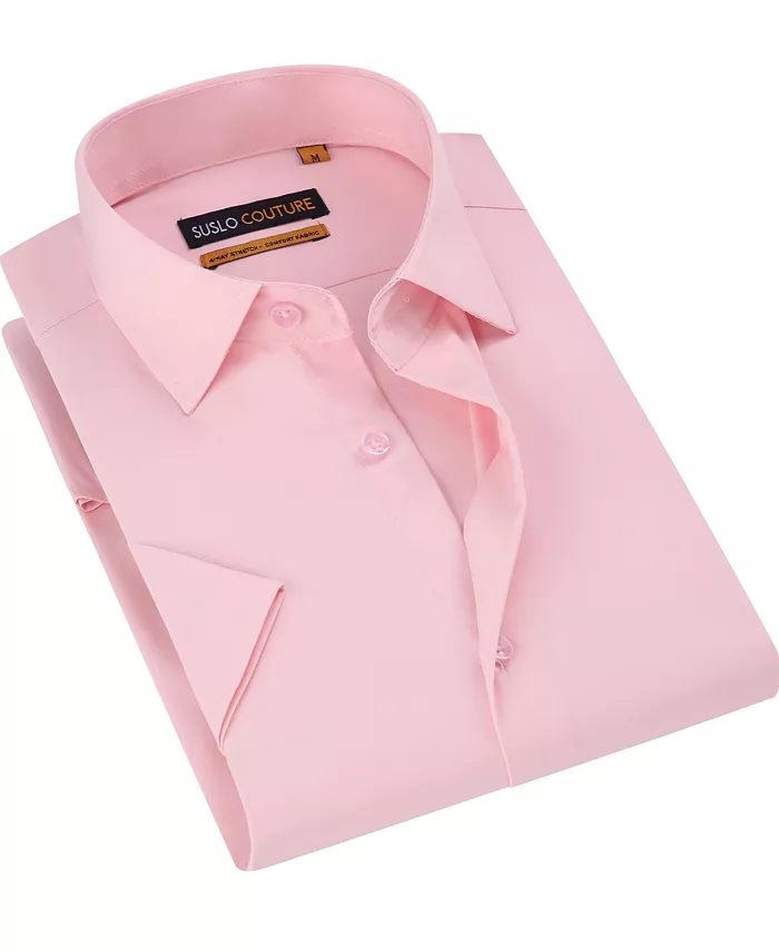 

Мужская классическая рубашка с коротким рукавом Slim Fit Performance, однотонная Suslo Couture, розовый