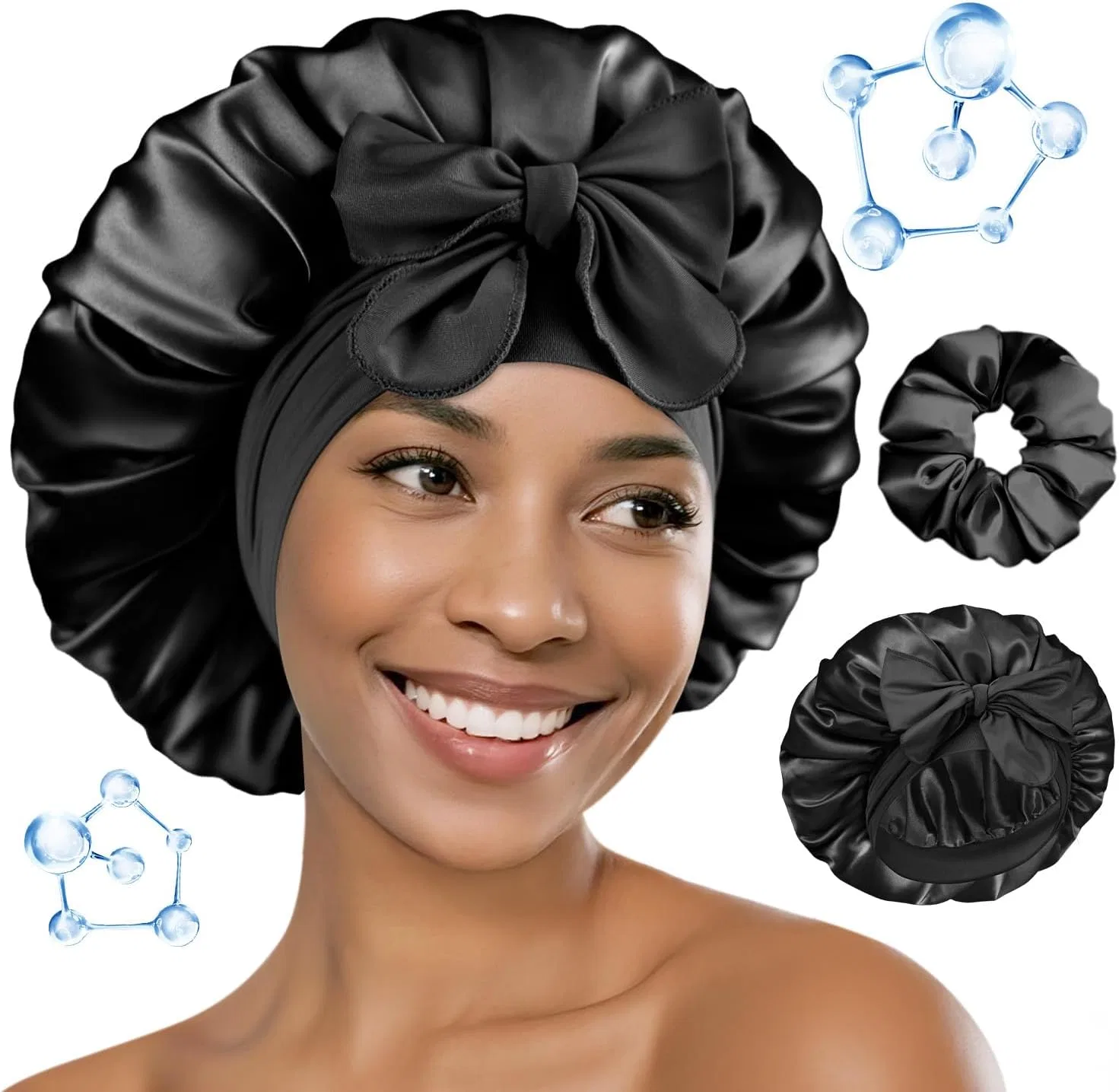 Шелковый чепчик BONNET QUEEN для сна с гиалуроновой кислотой, черный Bonnet Queen, Black
