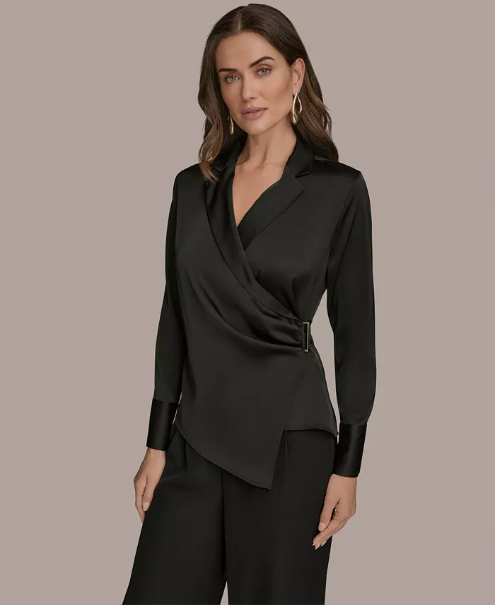 

Женская блузка с длинными рукавами и воротником Donna Karan New York, черный