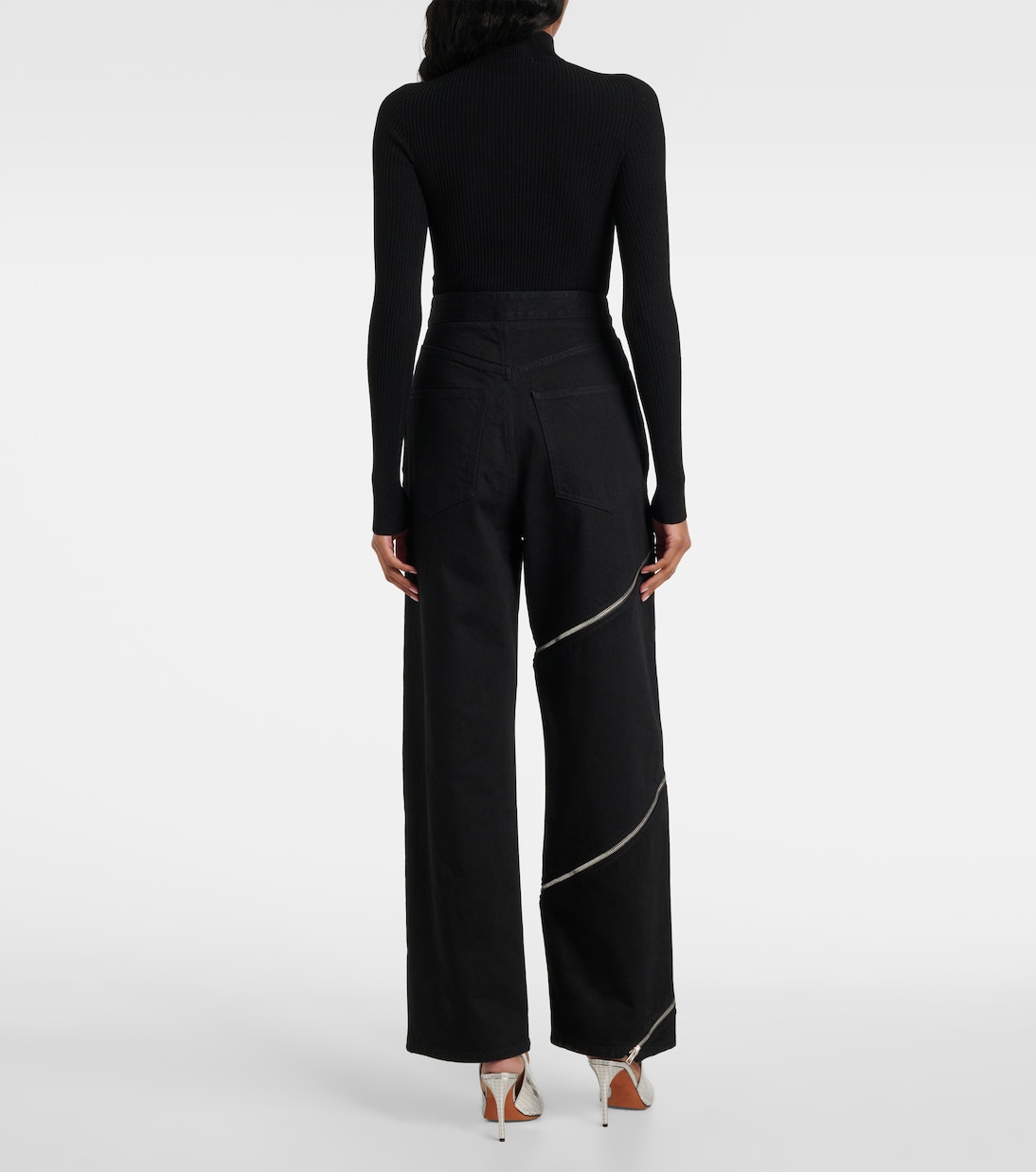 Широкие брюки из хлопка со спиралью Alaïa, Noir Alaia — фото 3