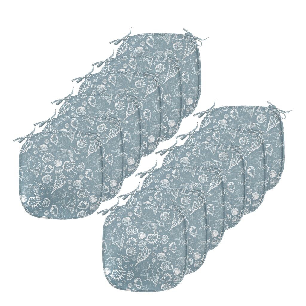 

ABAKUHAUS Морские ракушки Подушки для обеденного стула Doodle Art Pattern Декоративная водонепроницаемая подушка с ремнями для кухонных сидений 40 см x 40 см Упаковка из 12 шт. Синий Серый Белый Серый