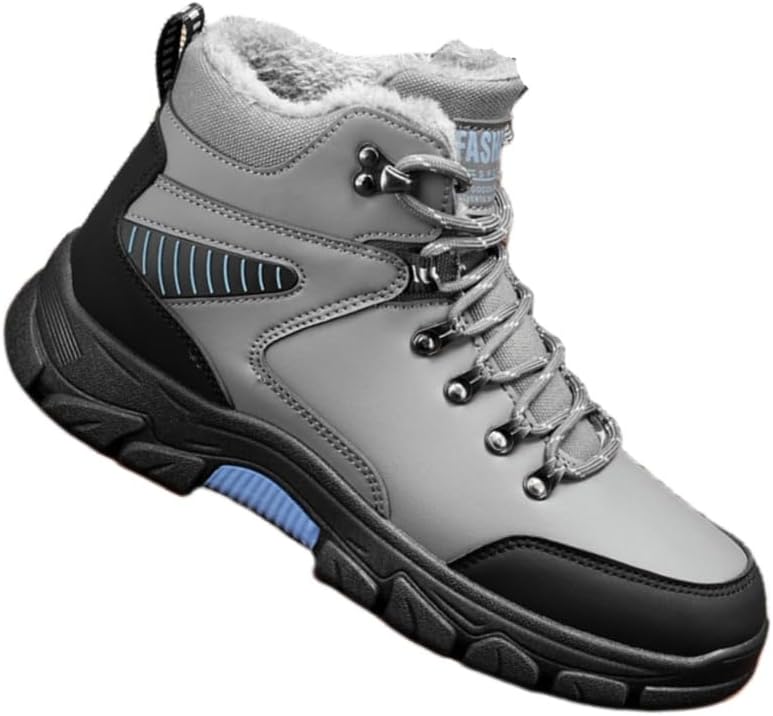 

Мужские повседневные стильные короткие кожаные ботинки на шнуровке - противоскользящие, дышащие, удобные ботинки средней длины - подходят для вождения, прогулок и активного отдыха на улице - зимние снежные ботинки Fmshi, серый