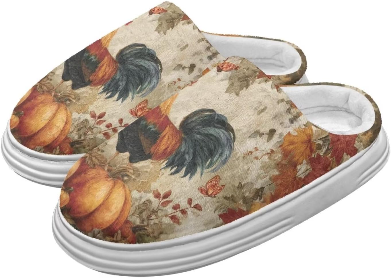 

Тапочки Chririnla на День Благодарения для женщин и мужчин, мягкие, уютные, комфортные, плюшевые, легкие, без шнурков, для дома и улицы, с противоскользящей подошвой из EVA, Pumpkin Rooster