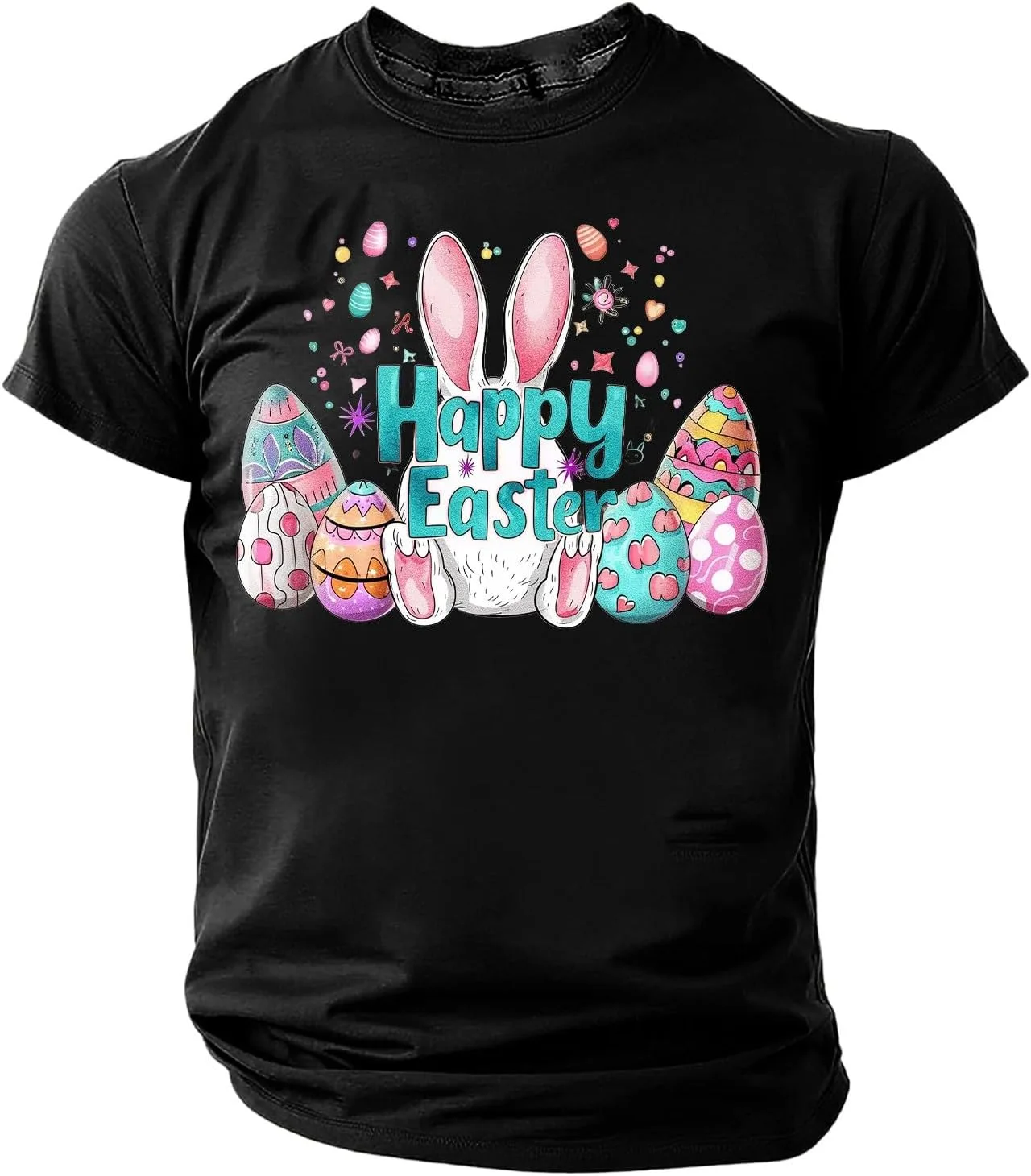 Футболка мужская Happy Easter с принтом кролика и яиц — фото 3