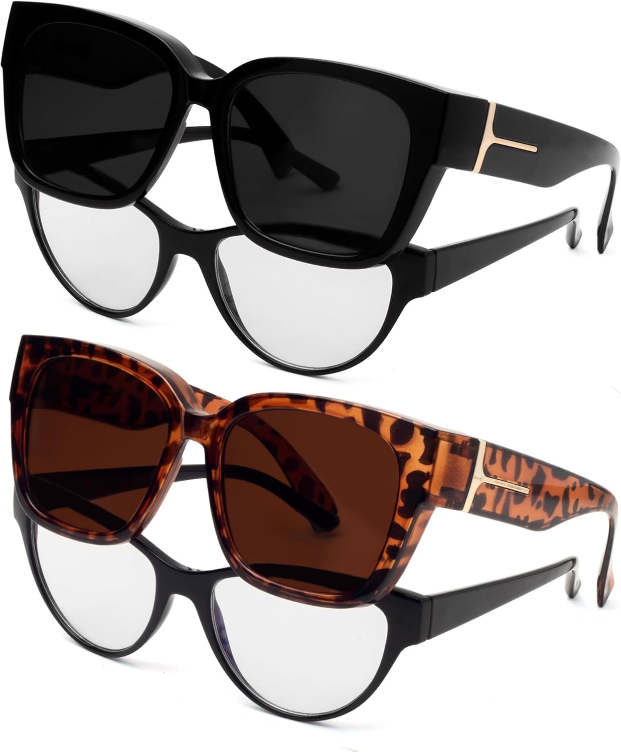 

Солнцезащитные очки с поляризованным покрытием, надеваемые поверх обычных очков, для женщин, квадратной формы, с защитой от УФ-излучения, легкие Face Shadow, Black/Grey + Brown Leopard/Brown