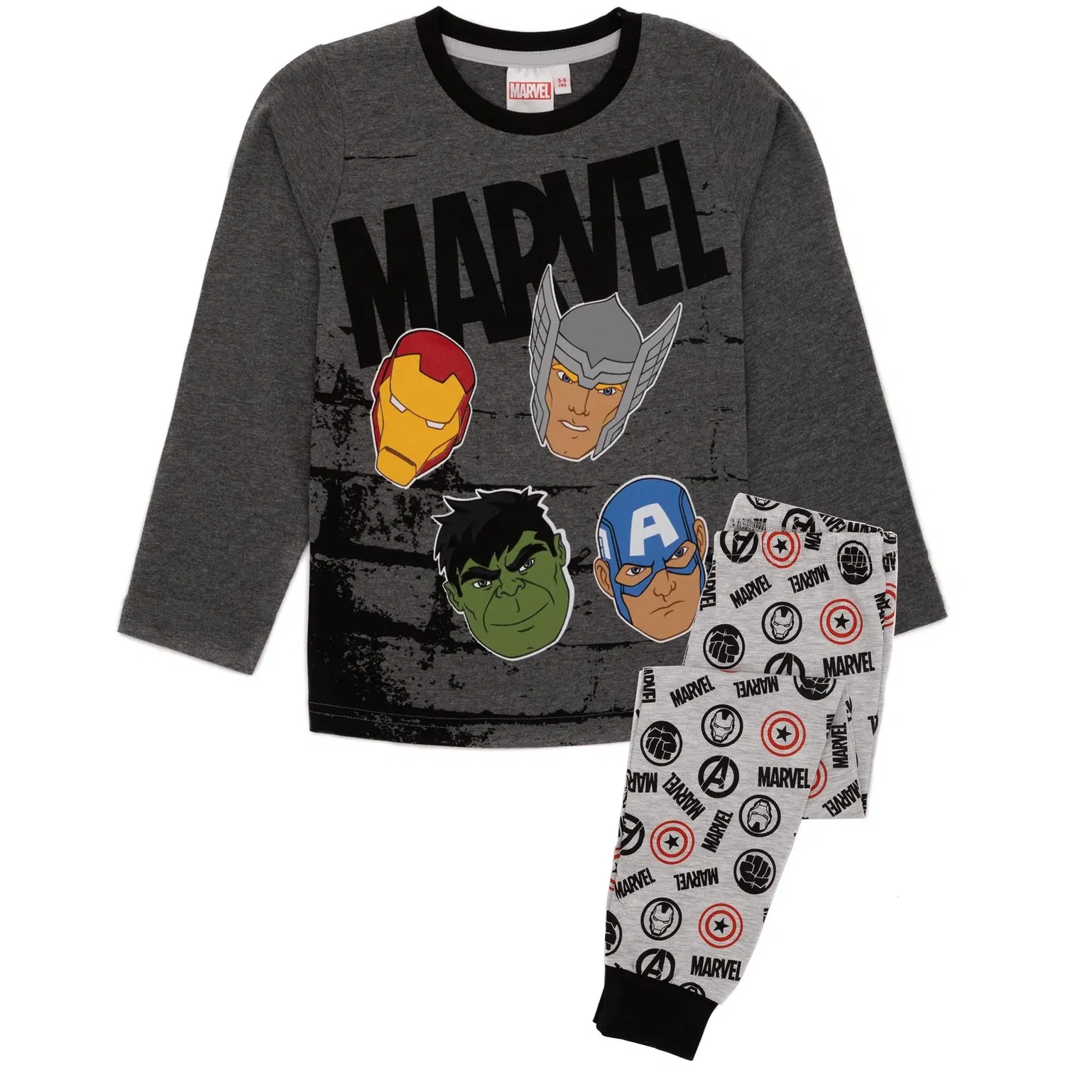 Детская пижама Marvel Avengers с принтом, серый