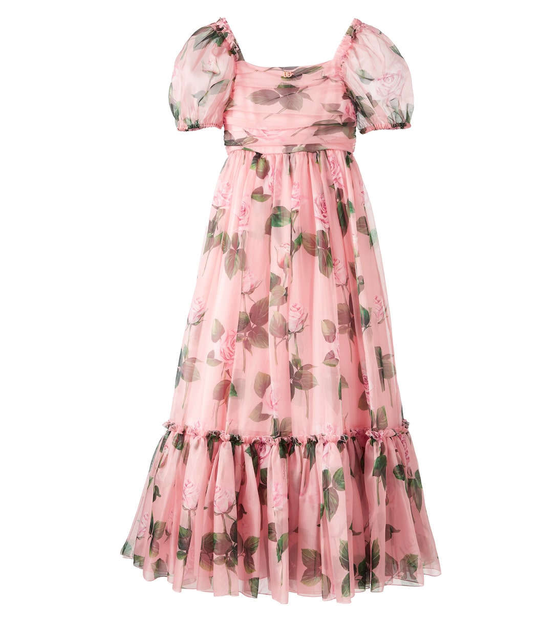 Платье DG из смесовой шелковой органзы с цветочным принтом Dolce&Gabbana Kids, Rose C/Stelo F.Rosa