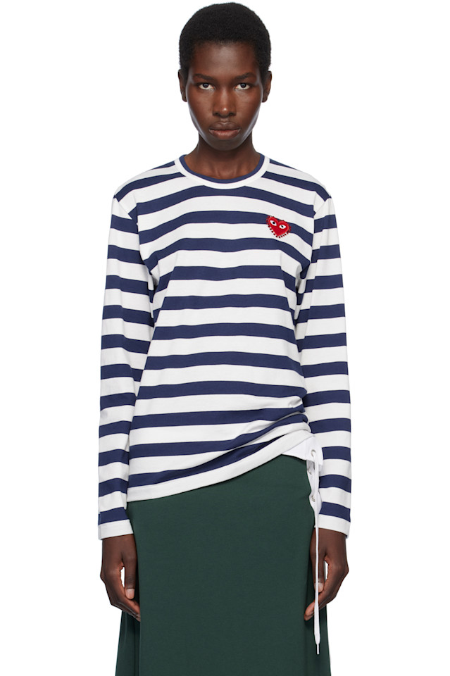 

Футболка с полосками и стразами L/S Comme Des Garçons Play, синий