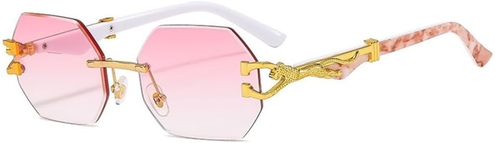 

Солнцезащитные очки без оправы для женщин и мужчин, с цветными градиентными линзами из поликарбоната, оправой с мраморным узором, золотистым леопардовым принтом и защитой от УФ-излучения UV400 VFDHN, C5