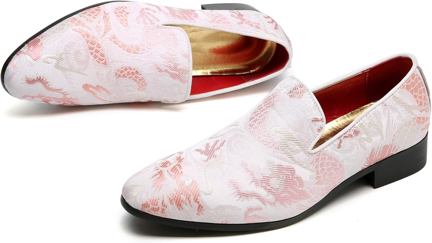 Мокасины Santimon Mens Penny с вышивкой, повседневные слипоны для вождения, свадебные и праздничные туфли, розовые шлепанцы — фото 4