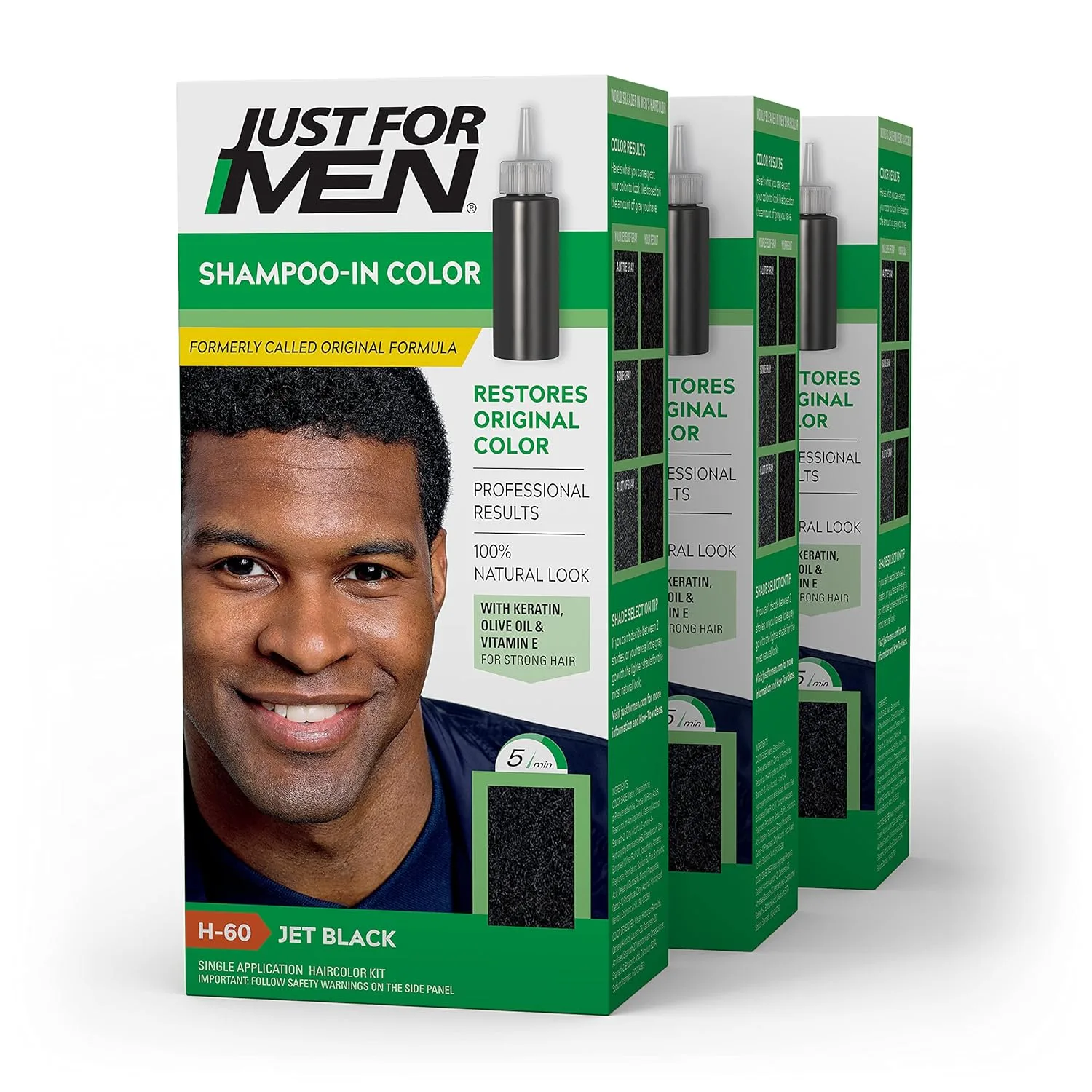 Just For Men Shampoo-In Color (бывшая Original Formula), краска для волос для мужчин с аппликатором-расческой, легкое нанесение без смешивания - Jet Black, A-60, 1 шт, Jet Black — фото 2