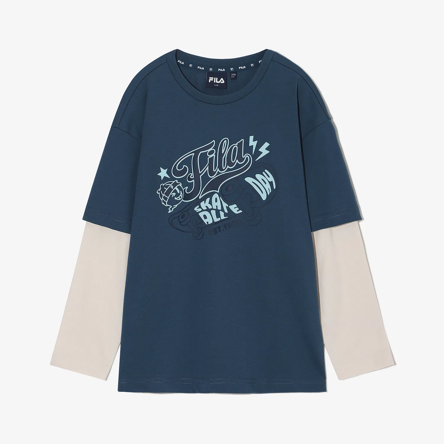 Детская синяя футболка с коротким рукавом и эффектом многослойности от Fila Kids