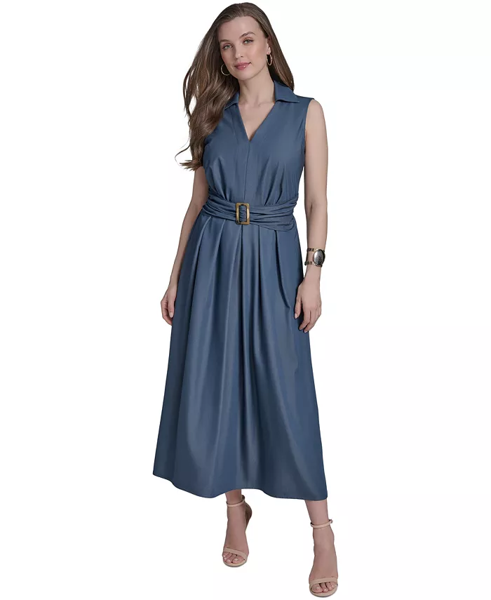 

Женское платье макси с поясом Halston, синий
