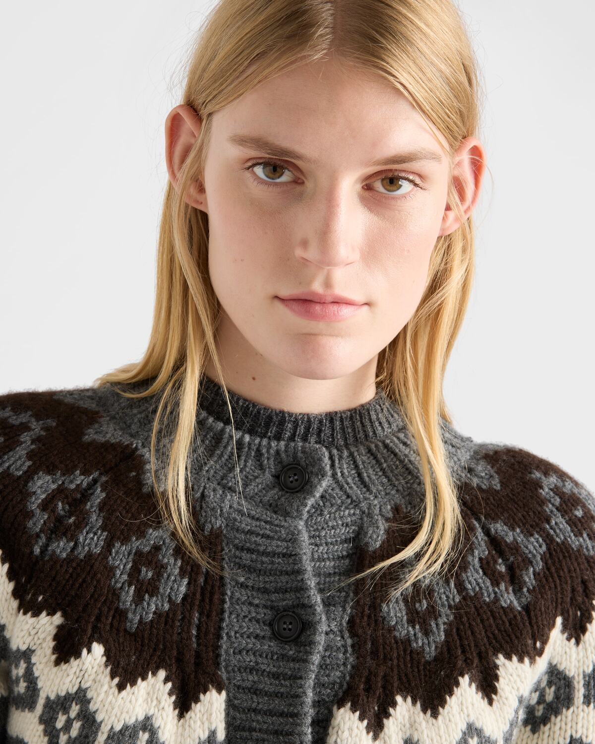 Кардиган из шерсти и кашемира Prada, сланцевый/натуральный — фото 4