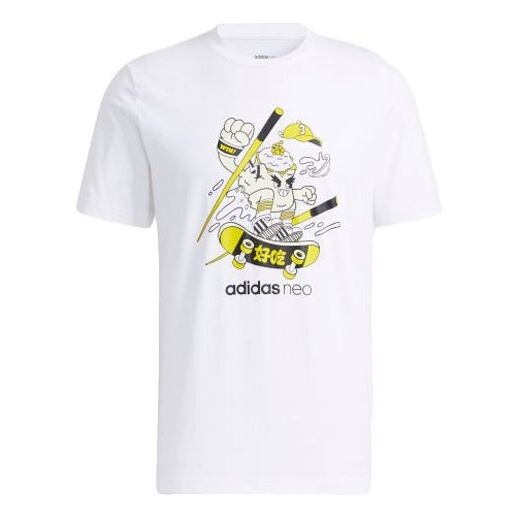 

Футболка neo m fd tee 3 graffiti cartoon printing sports round neck short sleeve white Adidas, белый