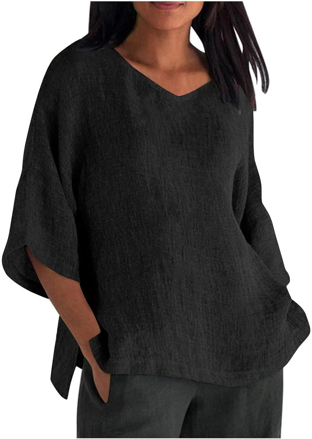 

Женская блузка с круглым вырезом и коротким рукавом, свободного кроя, однотонная, легкая AKTCVVJ