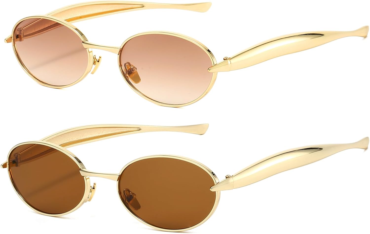 

Ретро овальные солнцезащитные очки для женщин и мужчин в стиле 70-х, модные солнцезащитные очки-сардинки, золотистая металлическая оправа, защита от УФ-излучения UV400 SUNBSR, Z(brown Gradient+brown)
