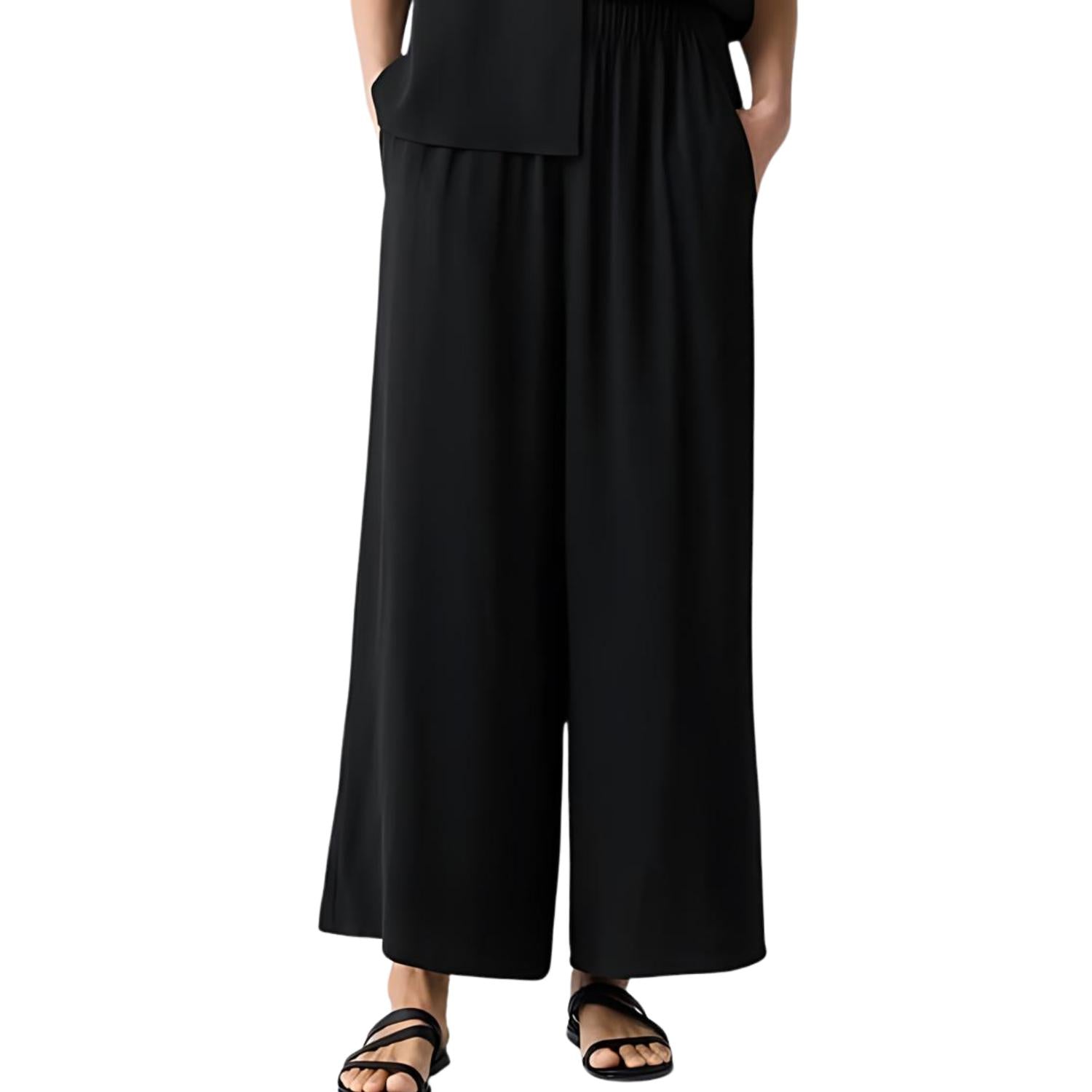 

Широкие брюки из шелкового крепа-жоржета черного цвета Eileen Fisher