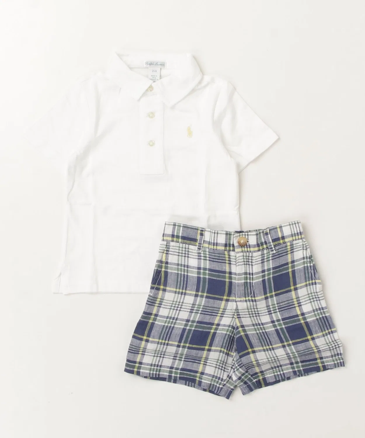 Поло и шорты Cotton Polo Shirt & Check Linen Shorts Ralph Lauren, белый — фото 4