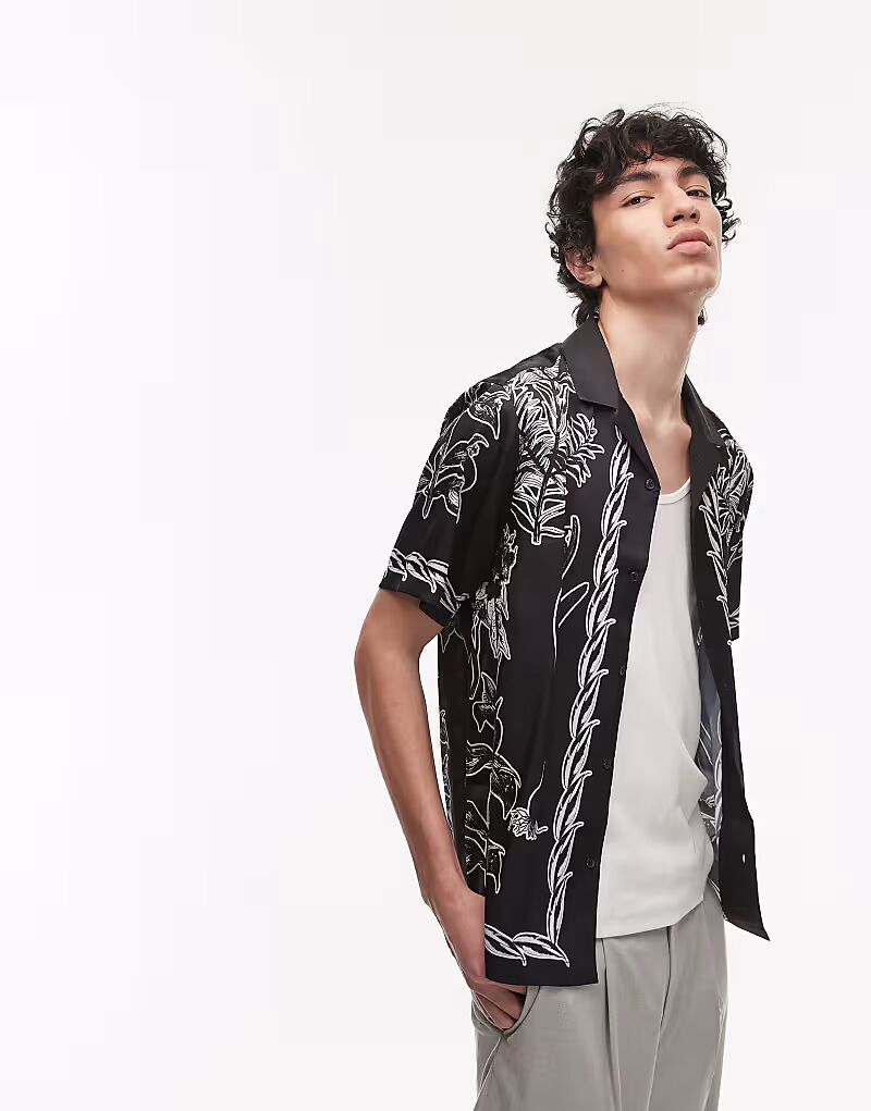 

Рубашка Topman с короткими рукавами и принтом в виде каймы черного цвета