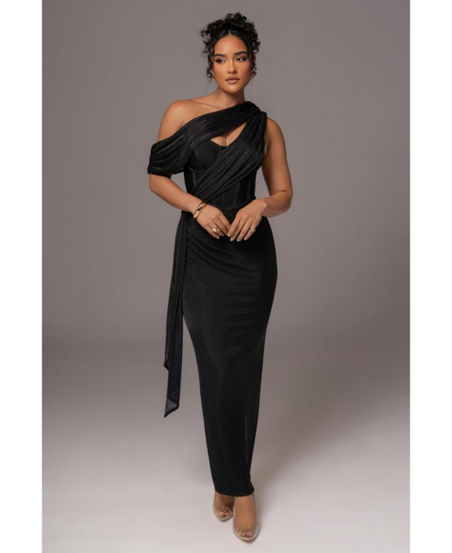 

Женское металлизированное платье-макси Celestina с драпировкой JLUXLABEL, Black