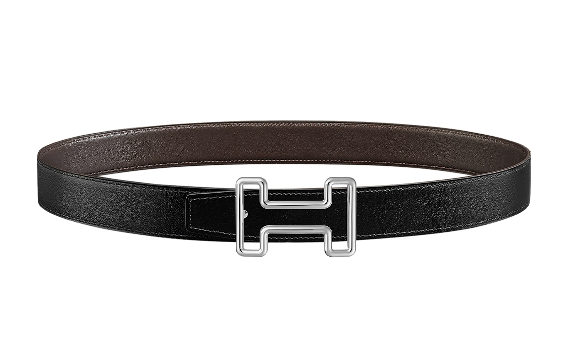 

HERMES Кожаный ремень мужской черно-коричневый, Black/Umber