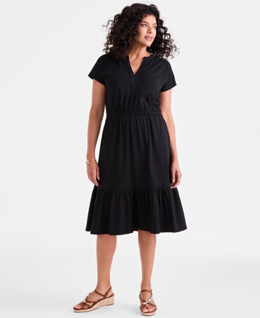 

Женское платье с короткими рукавами и принтом, многослойное Style & Co, Deep Black