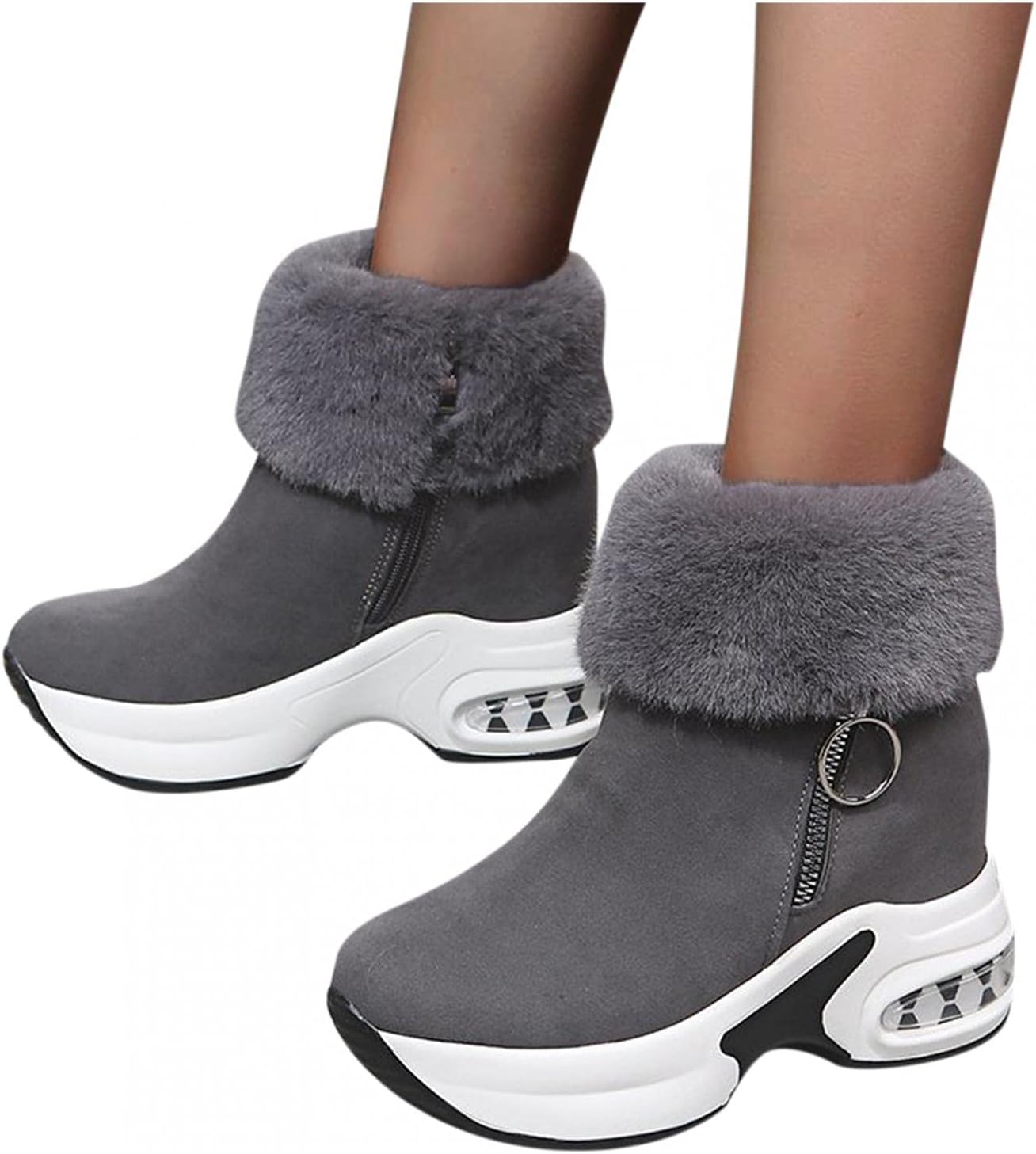 

Зимние ботинки Hbeylia для женщин с флисовой подкладкой, модные повседневные короткие ботинки с круглыми носками, на массивном каблуке, с внешней искусственной замшей и меховой подкладкой, утепленные ботильоны с боковой молнией, серый