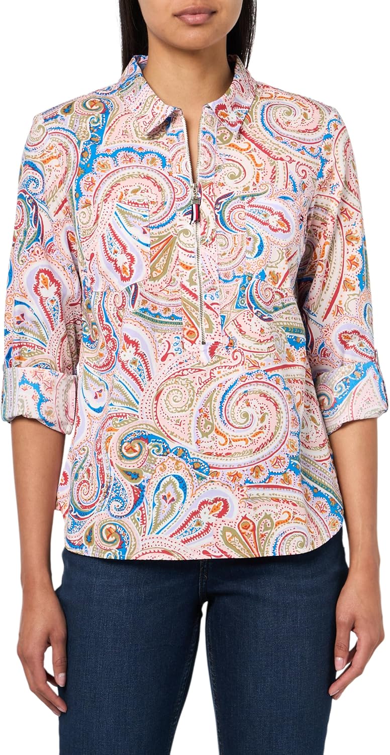 

Женская рубашка Tommy Hilfiger с длинным рукавом и застежкой-молнией на язычок, Printed Coral Multi