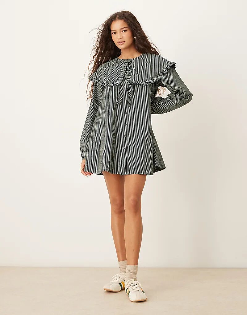 

Платье свободного кроя Neon Rose с воротником в тёмно-жёлтую полоску