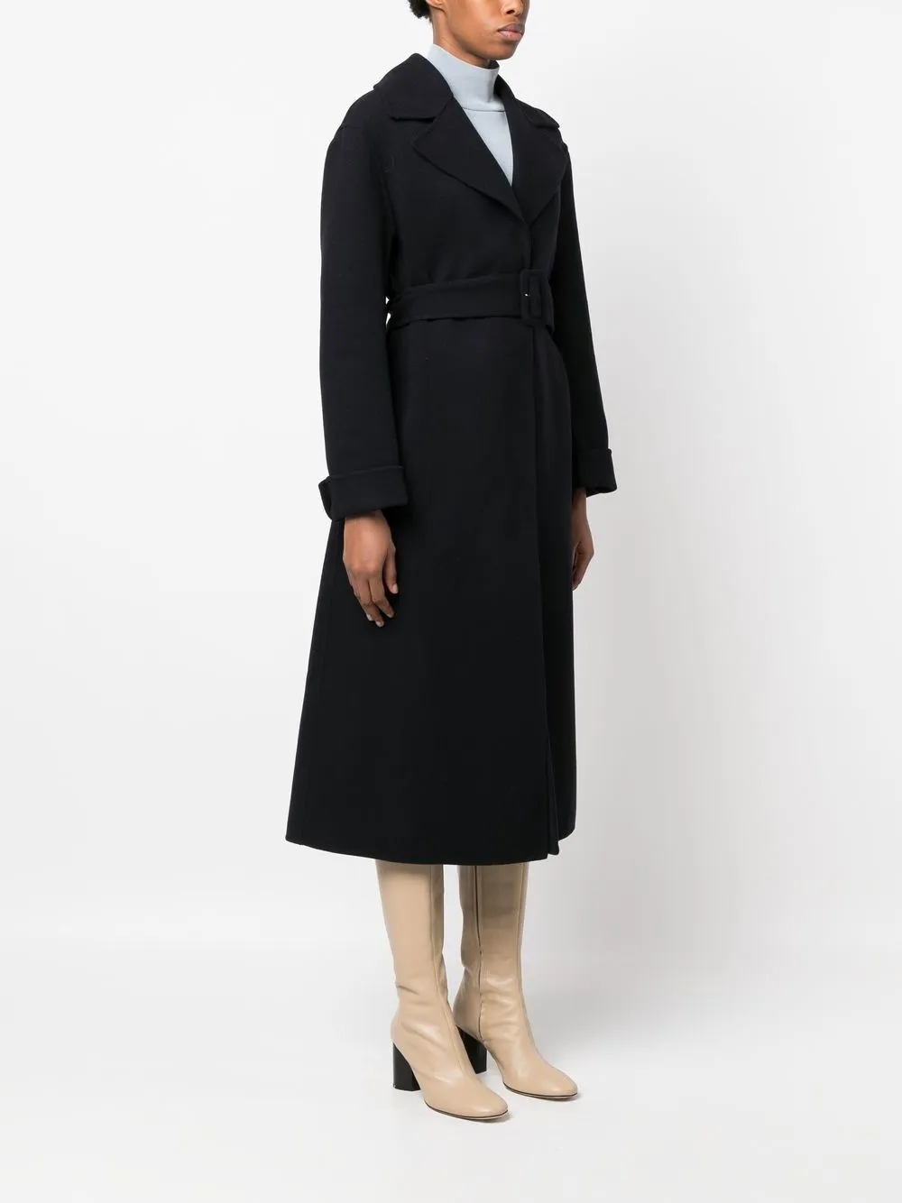 Шерстяное пальто с длинными рукавами и поясом JIL SANDER, синий — фото 3