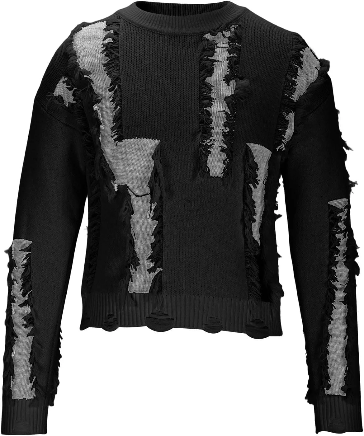 

Свитер мужской с рваным дизайном Mock Neck, вязаный, длинный рукав Cambkatl