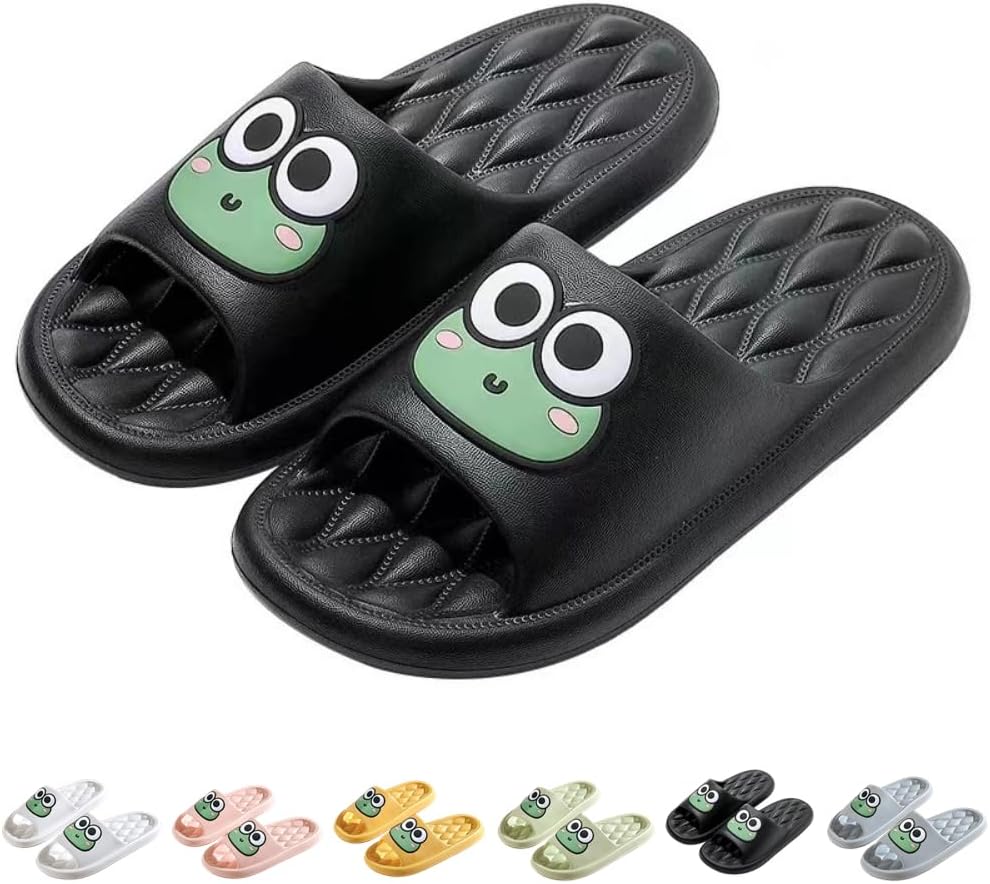 

Милые тапочки с лягушкой для женщин и мужчин, домашние шлепанцы, прелестные тапочки в стиле кавай, удобные душевые сандалии, обувь для ванной, шлепанцы на ножку, для дома и улицы, креативные подарки Iecshdu, черный