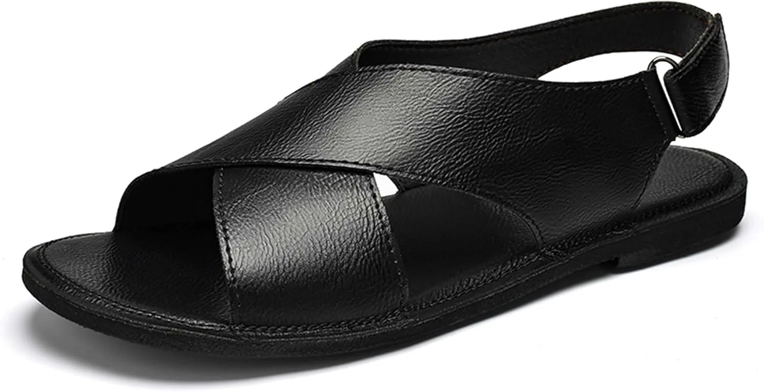 Mens Fashion Leather Roman Сандалии, Breathable Barefoot Сандалии, Open Toe Сандалии Casual Business, suitable for daily walks, beach strolls, driving and so on Vtiao, черный