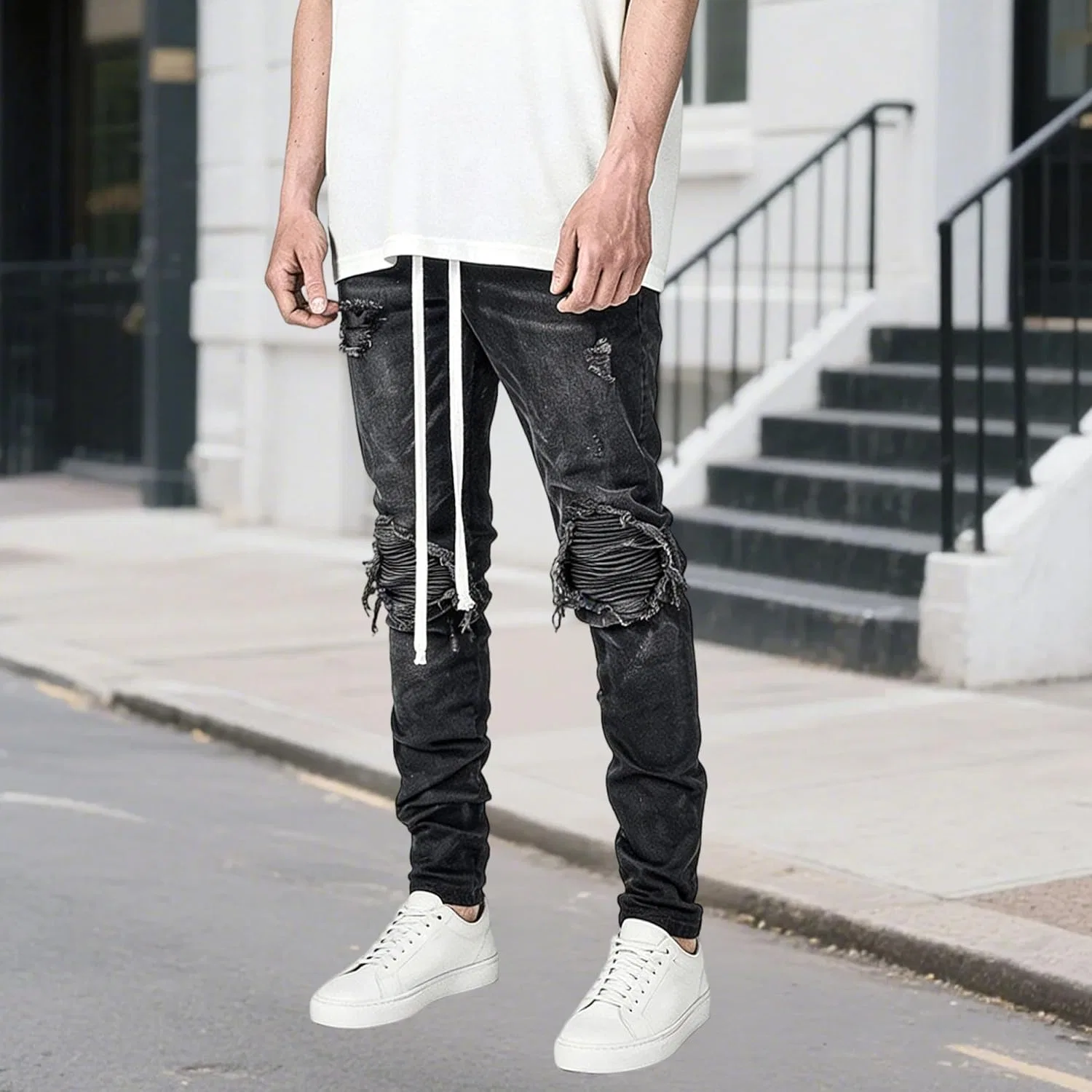 Джинсы Slim Fit Ripped, Black — фото 2