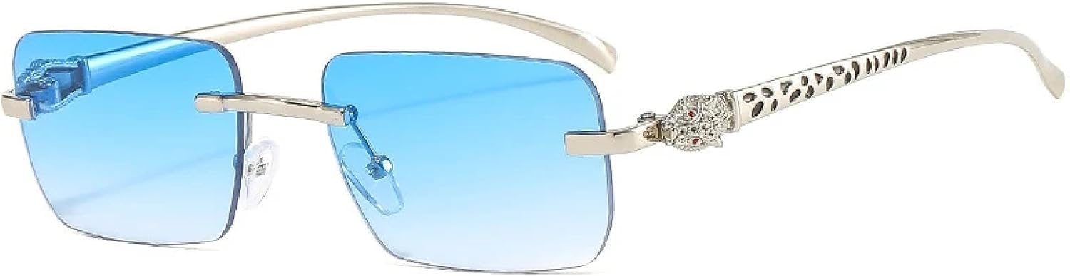 

Солнцезащитные очки с защитой от УФ-излучения UV400 для женщин и мужчин | Без оправы, прозрачные линзы с градиентом Ocean | для занятий спортом на открытом воздухе DSVIGF, Silver Blue Gradient