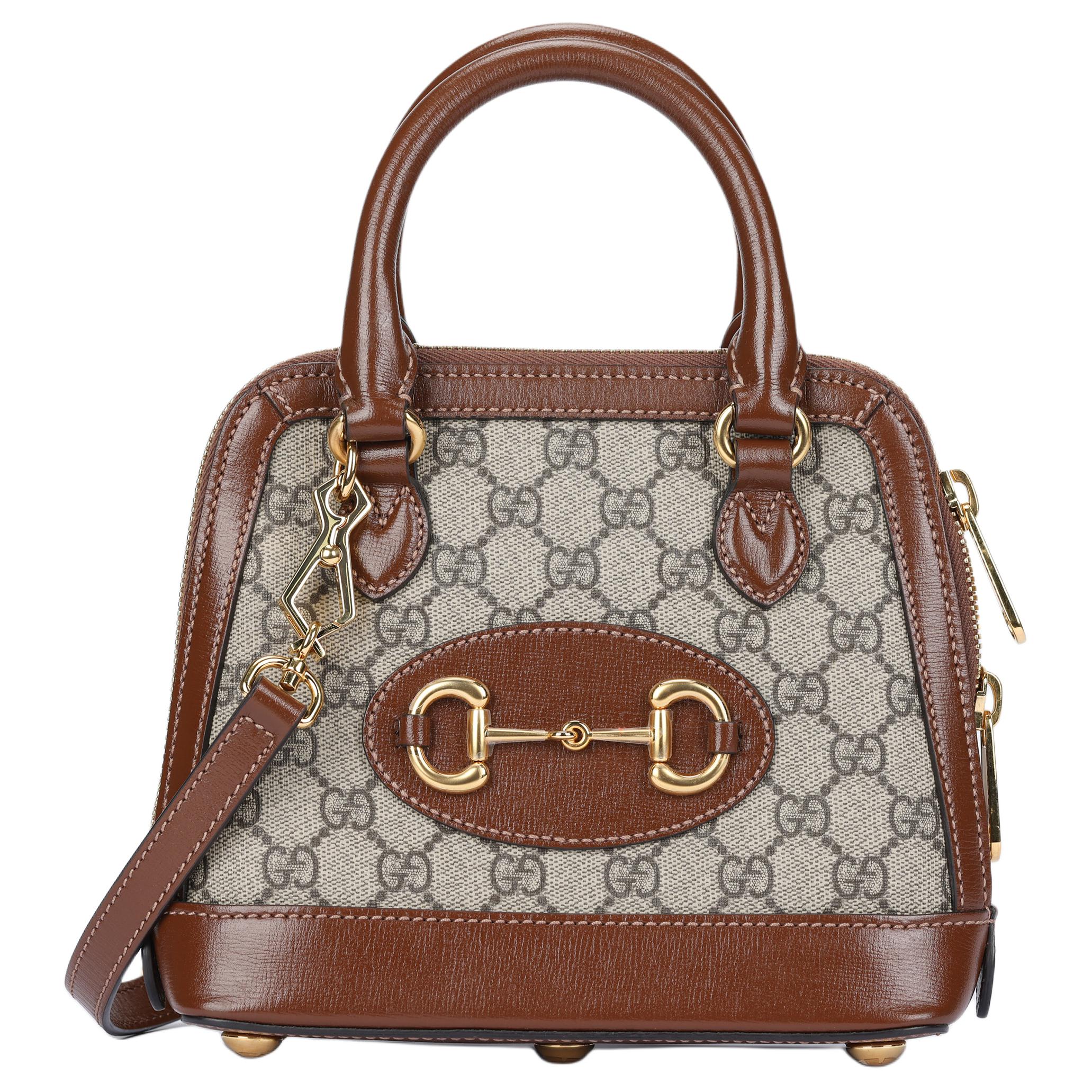 

GUCCI Сумка Horsebit 1955 года из холста с кожаным куполом, портативная сумка через плечо, мини-сумка для женщин, цвет эбеновое дерево/коричневый