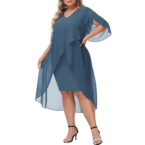 

Платье для матери невесты plus size с 3/4 рукавом из шифона Megaretailer