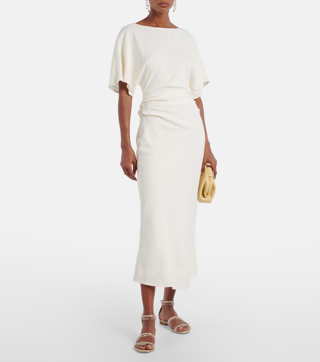 Сатиновые босоножки с украшением в виде люстры Rene Caovilla, Beige Satin/Gold — фото 3